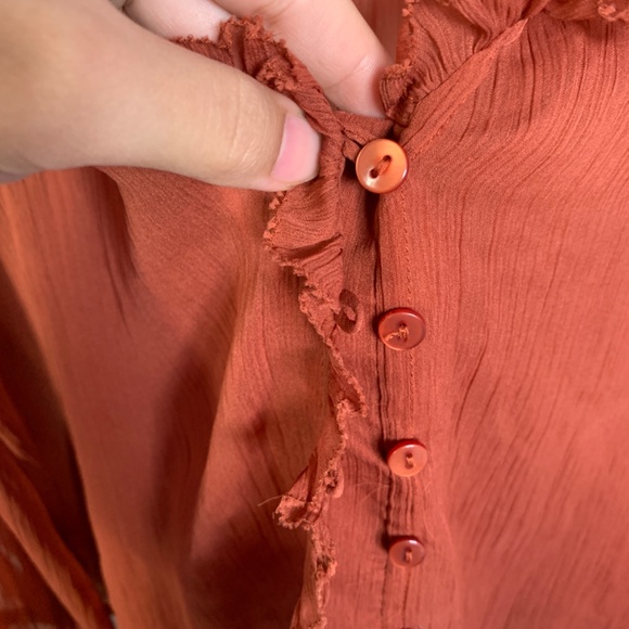 Forever That Girl Medium Copper Ruffled Blouse Romantic Bohemian Sheer Boho S - Picture 5 of 16